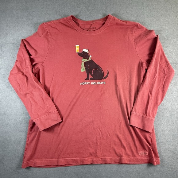 Life Is Good Other - Life is Good Men's Crusher Tee Christmas/Holidays Black Lab Beer Red Shirt 2XL